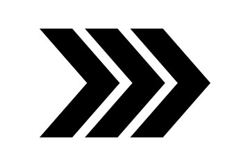 Three parallel black chevrons pointing right, isolated on transparent background