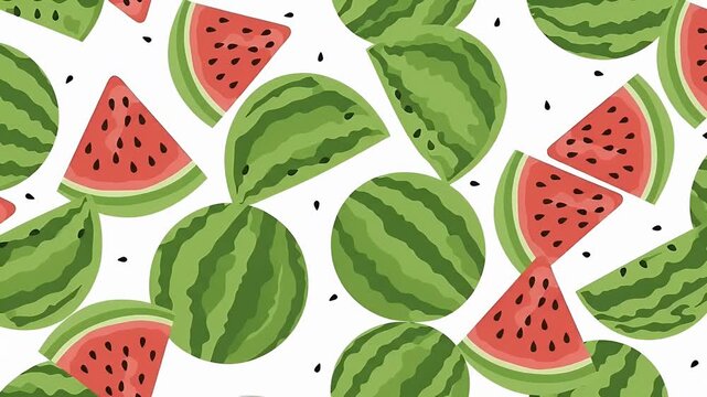 Pixel Art Watermelon Slices and Whole Fruits Seamless Pattern Background