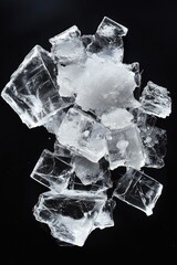 Transparent, crystalline chunks against a black backdrop