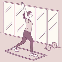 Young woman exercising with dumbbells in gym studio  