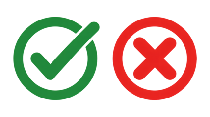 Green checkmark and red cross icons on white background