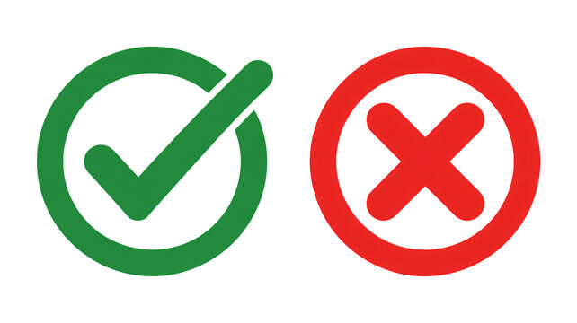 Green checkmark and red cross icons on white background