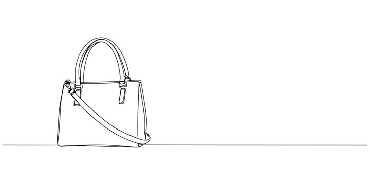 Continuous one line of a handbag with straps, representing modern accessories, hand drawn vector illustration.