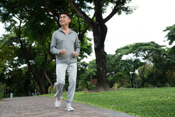 Asia elderly man run outdoor