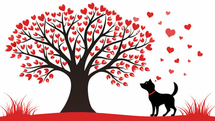 Dog under heart tree