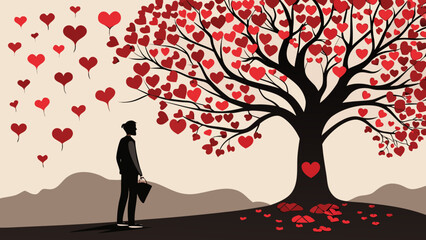 Man standing under heart-shaped tree