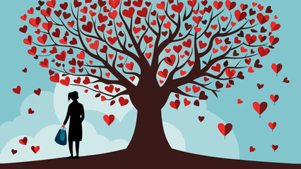 Woman standing under heart tree