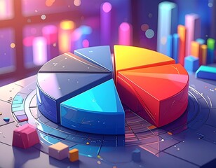 A vibrant pie chart on a data-filled desktop