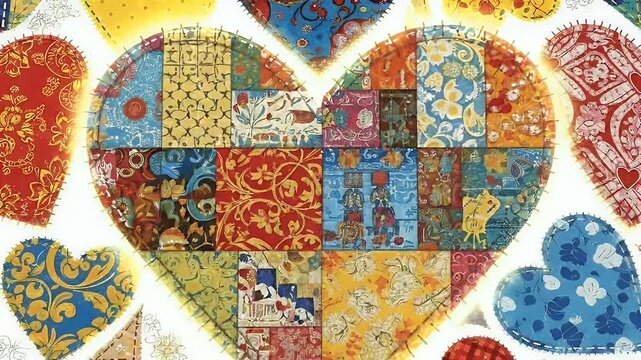 Quilted Heart Background Vibrant Patchwork Fabric Hearts Festive Celebration