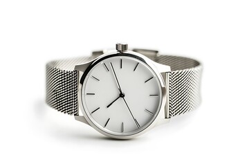 Metal mesh wristwatch arranged neatly highlighting contemporary fashion style