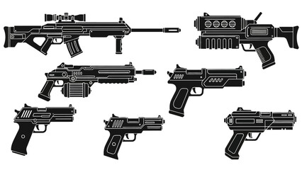 Futuristic Sci Fi Weapon Silhouettes Rifles Pistols and Blasters Vector Set EPS10 Stock.eps © Best Design_Academy