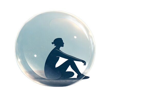 Person Sitting Inside a Transparent Bubble Representing Mental Health, Social Isolation, and Personal Boundaries[1]
