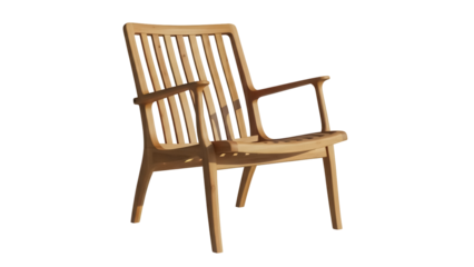 Elegant wooden armchair PNG isolated on transparent background, mid-century modern furniture for living room or patio design, comfortable seating