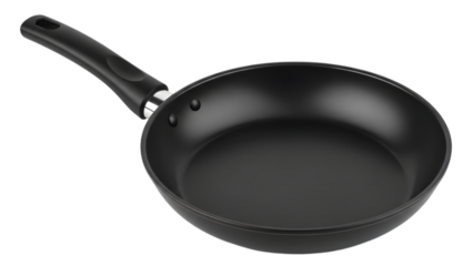 Non-stick frying pan with black handle and silver accents isolated on a transparent background non-stick pan