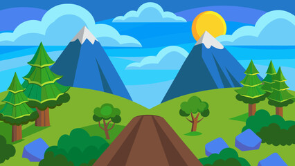 Scenic Top of the Mountain Nature Landscape View Vector Design for Outdoor Adventure and Travel