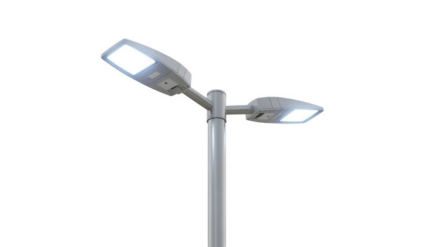 Modern LED street light isolated PNG, energy efficient lighting fixture for urban and residential areas on transparent background