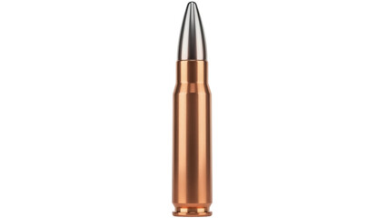 Copper-jacketed rifle bullet isolated PNG, ammunition for firearms and military applications on transparent background © Cian