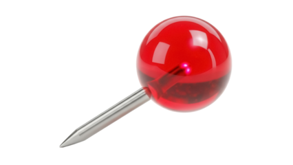 Red push pin isolated PNG on transparent background, office supply for bulletin boards and maps, notice board pin
