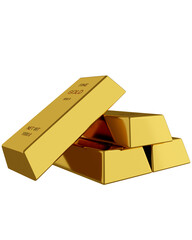 Stack of Four Fine Gold Bullion Bars Isolated on transparent background