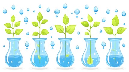 Growing plants in lab beakers water and growth in a scientific environment