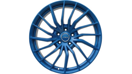 Vibrant blue car rim PNG isolated on transparent backdrop, stylish automotive wheel for custom vehicle design and performance enhancement