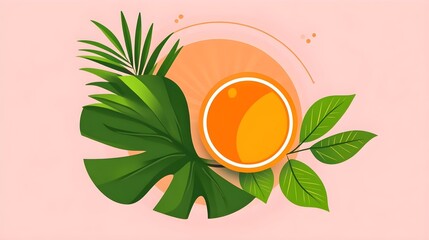 Refreshing orange drink illustration with tropical leaves graphic art vibrant colors