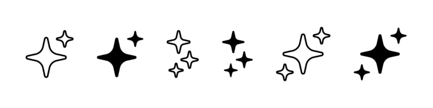 AI stars icon set. Artificial intelligence symbol. Digital AI robot sign. Magic star icon. Smart assistant sign. Modern graphic design element. Vector illustration isolated on white background.