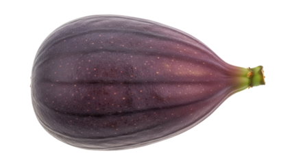 Ripe fig fruit PNG isolated on transparent background, dark purple exotic fruit with green stem for healthy eating and design use