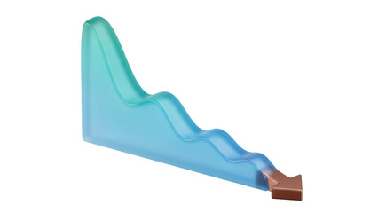 Downward trend arrow PNG isolated on transparent background, financial decline or economic recession concept with blue and brown gradient colors