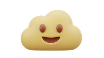 Smiling yellow cloud emoji PNG isolated on transparent background, cute cartoon weather icon for social media and design use