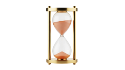Elegant golden hourglass with sand isolated on transparent background, time management concept for deadlines and productivity PNG