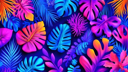 Vibrant tropical leaves nature digital art colorful background abstract view plant life
