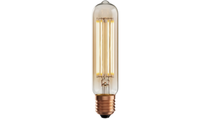 Vintage Edison bulb PNG isolated on transparent background, antique style lightbulb with glowing filament for retro decor and design