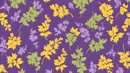 Colorful leaf patterns on purple background nature illustration graphic design creative art