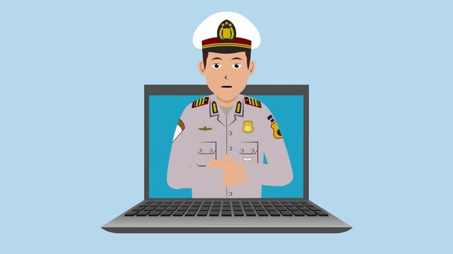 Opening Laptop With Male Indonesia Police Animation Video 4K suitable for your project needs