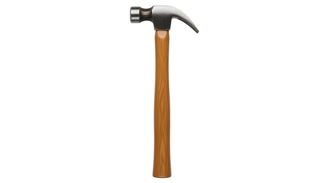 Claw hammer isolated PNG on transparent background, steel head and wooden handle for construction and carpentry work, tool for hammering nails