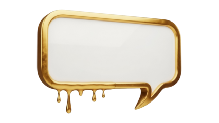 Golden speech bubble PNG isolated on transparent background, dripping honey or paint for social media and design use
