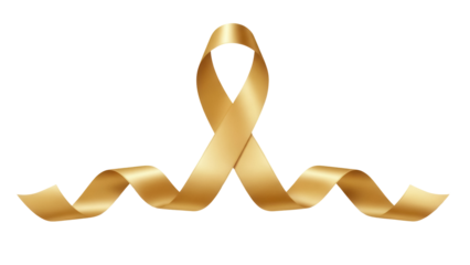 Gold ribbon isolated PNG on transparent background, symbol of childhood cancer awareness and support for pediatric oncology patients