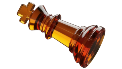 Amber chess king isolated PNG, 3D rendering of a translucent game piece for strategy and board game design projects on transparent background