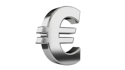 Silver euro symbol PNG isolated on transparent background, currency sign for finance and European economy