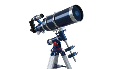 Blue telescope on a tripod isolated PNG, astronomical instrument for observing celestial objects on transparent background