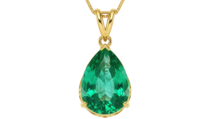 Elegant gold pendant with green emerald gemstone isolated PNG, jewelry design element on transparent background for fashion and luxury concepts