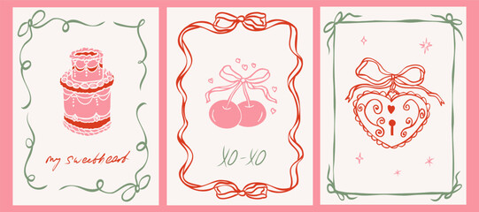 Romantic doodle cards for Valentine's day