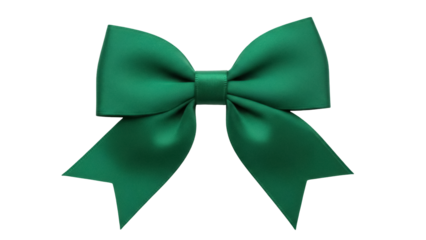 Isolated green satin Christmas bow for wrapping gifts or festive decorations on plain backdrop
