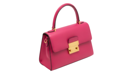 Elegant fuchsia leather handbag isolated PNG, stylish fashion accessory for women on transparent background