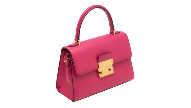 Elegant fuchsia leather handbag isolated PNG, stylish fashion accessory for women on transparent background