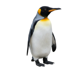 King Penguin standing upright, isolated on a clean white background
