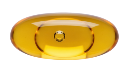 Golden yellow oval softgel isolated PNG, dietary supplement capsule with transparent shell for health and wellness products