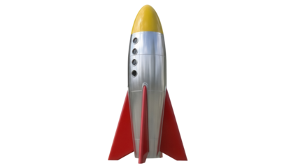Retro rocket ship PNG isolated on transparent background, vintage space travel concept for science fiction and aerospace design