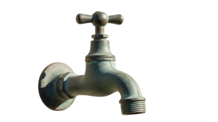Vintage brass faucet PNG isolated on transparent background, antique water tap for plumbing and garden use